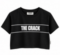 Crop Top mujer THE CRACK negro, vista frontal con logo blanco