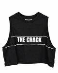 Musculosa mujer THE CRACK negra, vista frontal con logo blanco