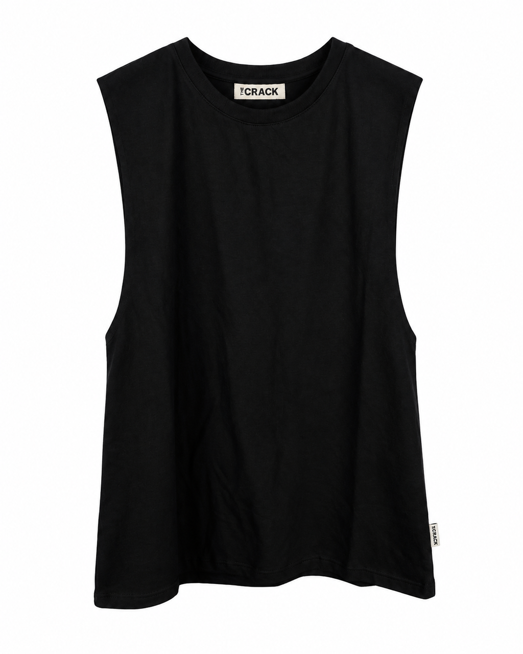 Musculosa hombre THE CRACK negra, vista frontal sin estampado