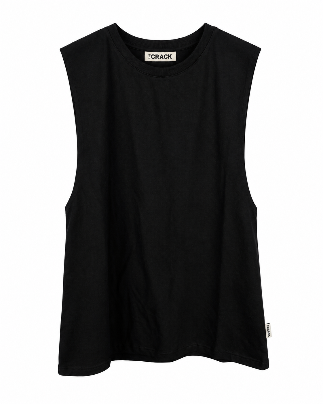Musculosa hombre THE CRACK negra, vista frontal sin estampado